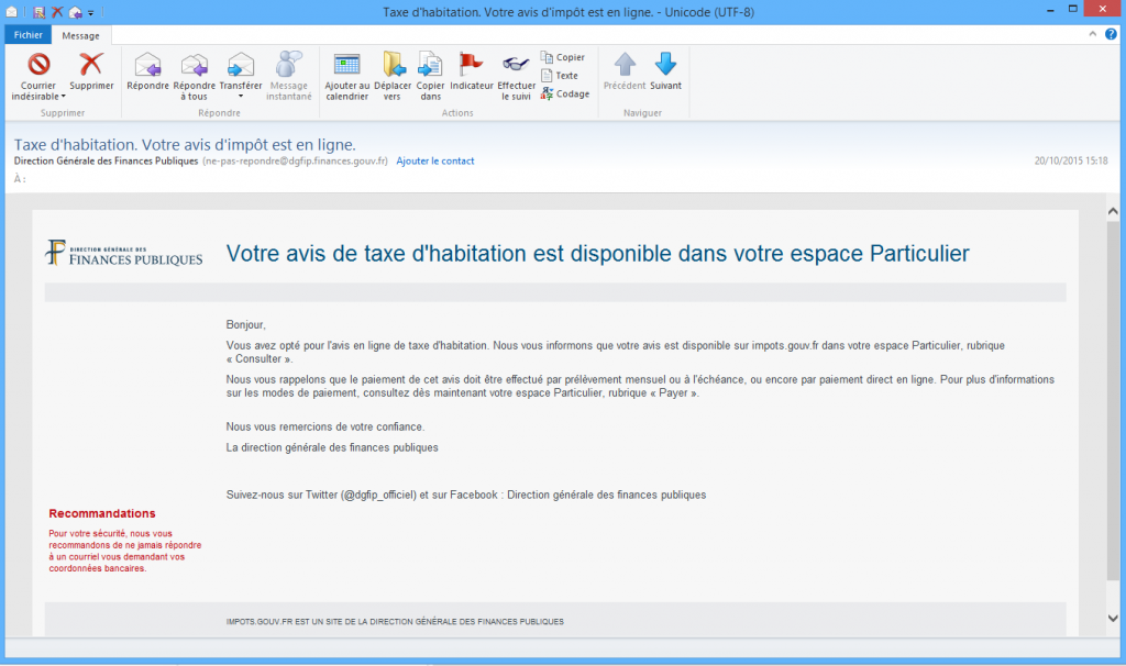 comment envoyer un message au impots